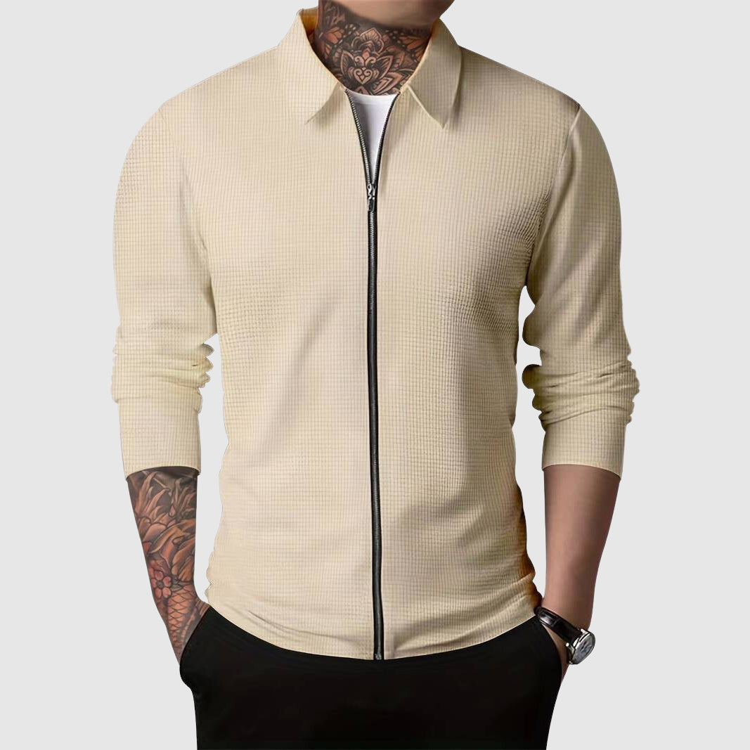 Herren Waffelstrick Pullover mit Reißverschluss 0