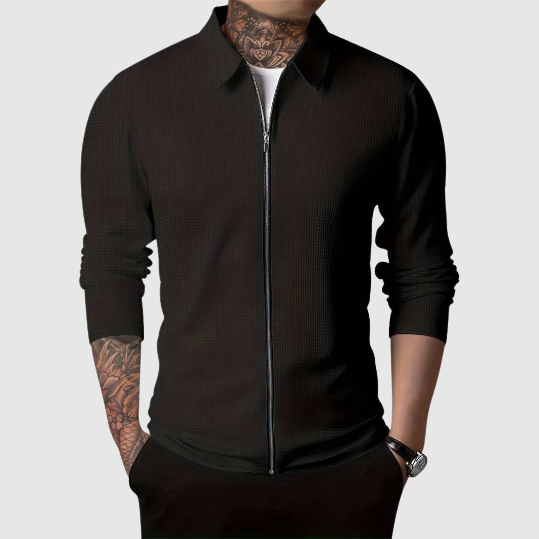 Herren Waffelstrick Pullover mit Reißverschluss 1