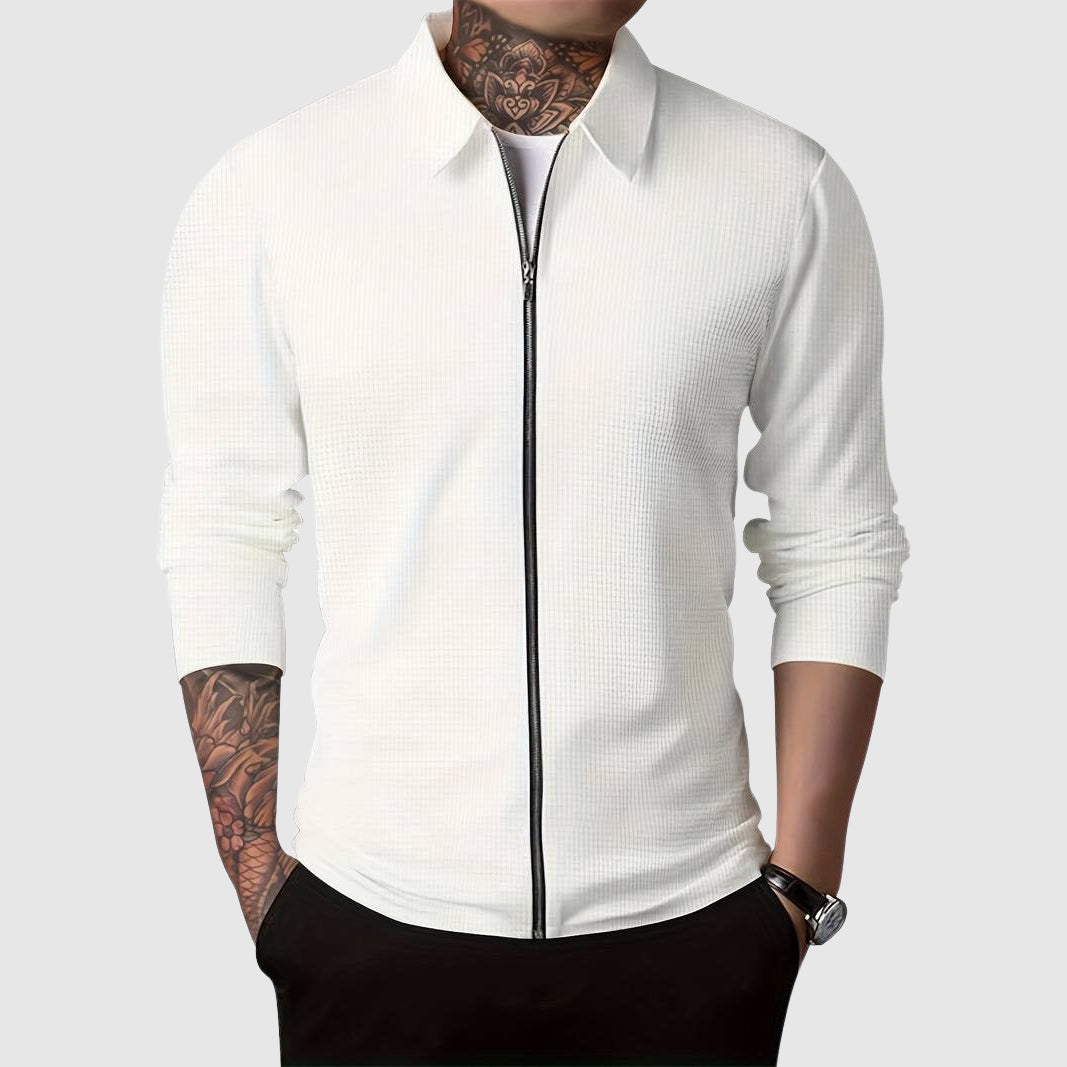 Herren Waffelstrick Pullover mit Reißverschluss 2