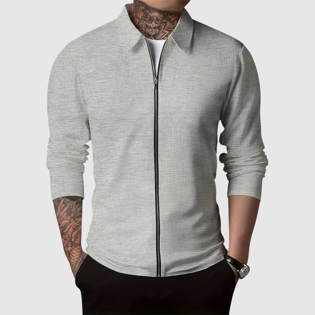 Herren Waffelstrick Pullover mit Reißverschluss 3