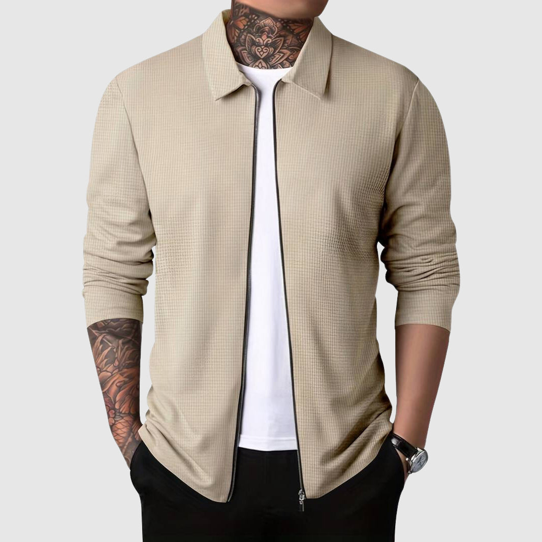 Herren Waffelstrick Pullover mit Reißverschluss 4