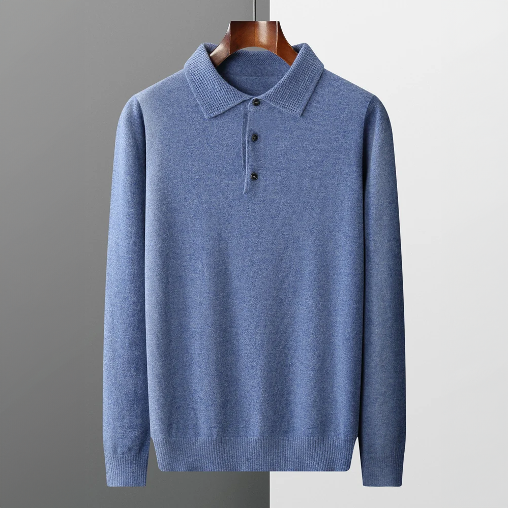 Herren Woll Polo Langarm mit Zeitlosem Design 1