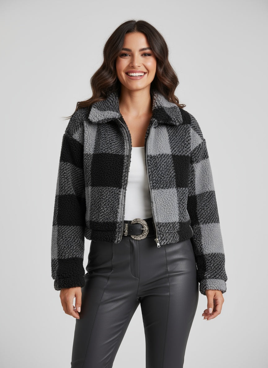 Jacke Damen Kurze Karojacke im Modernen Stil für Alltag 1