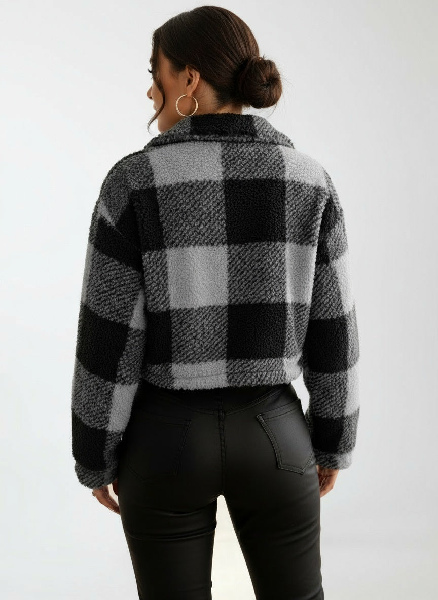 Jacke Damen Kurze Karojacke im Modernen Stil für Alltag 2