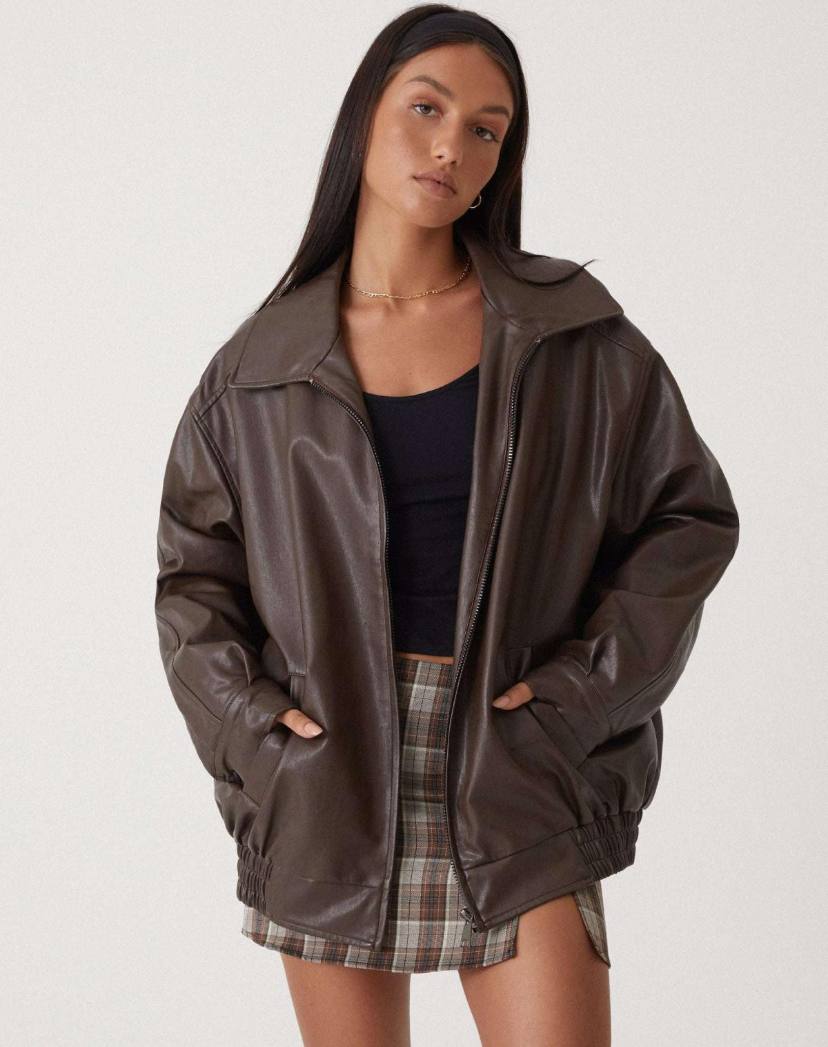 Kurtka Damska Skórzana Oversize w Stylu Eleganckim 2