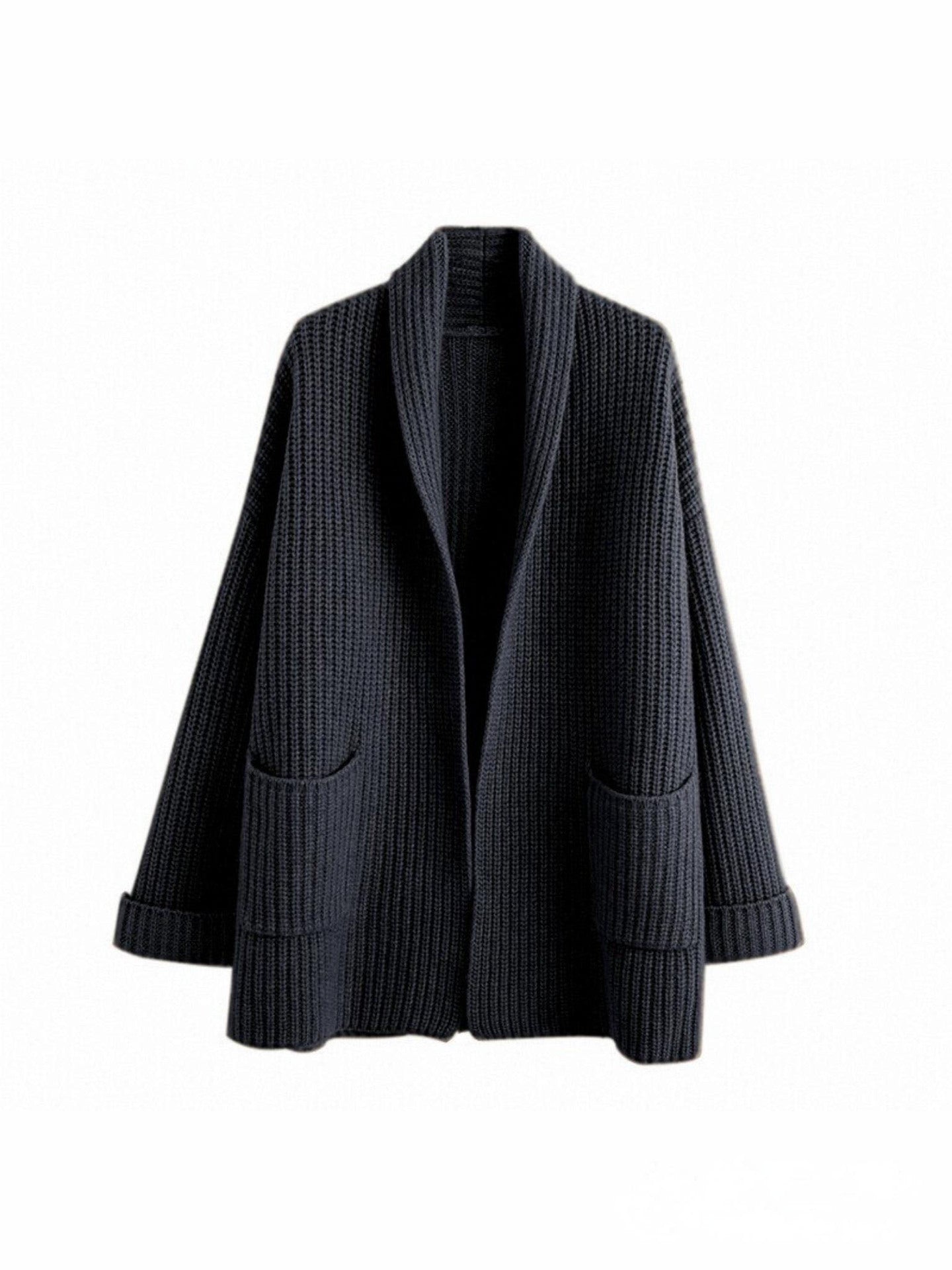 Lange Strickjacke Damen V-Ausschnitt mit Taschen Übergröße 4