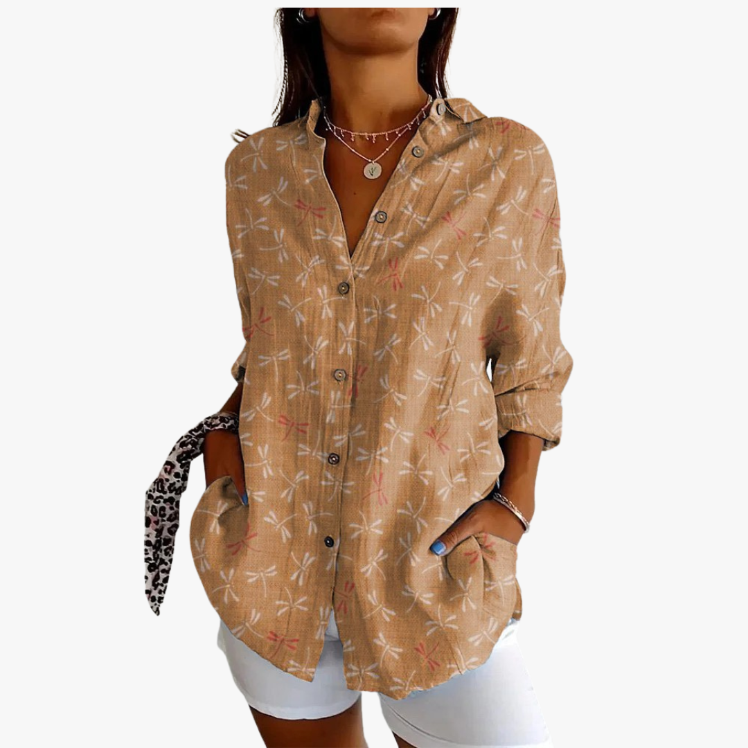Linen blouse for women with handcrafted embroidery