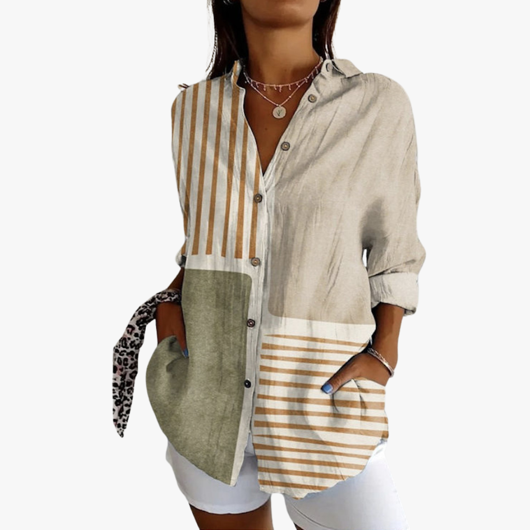 Linen blouse for women with handcrafted embroidery