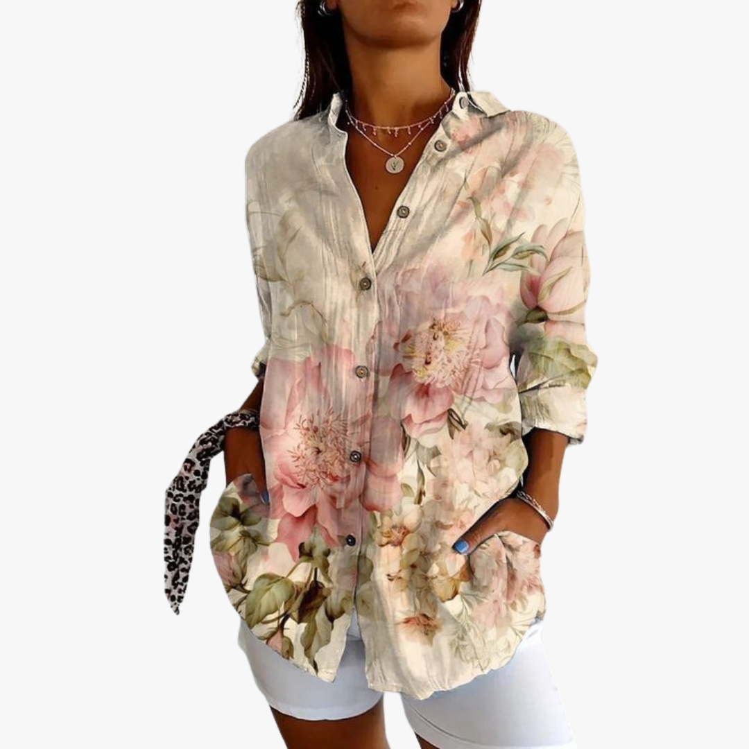 Linen blouse for women with handcrafted embroidery