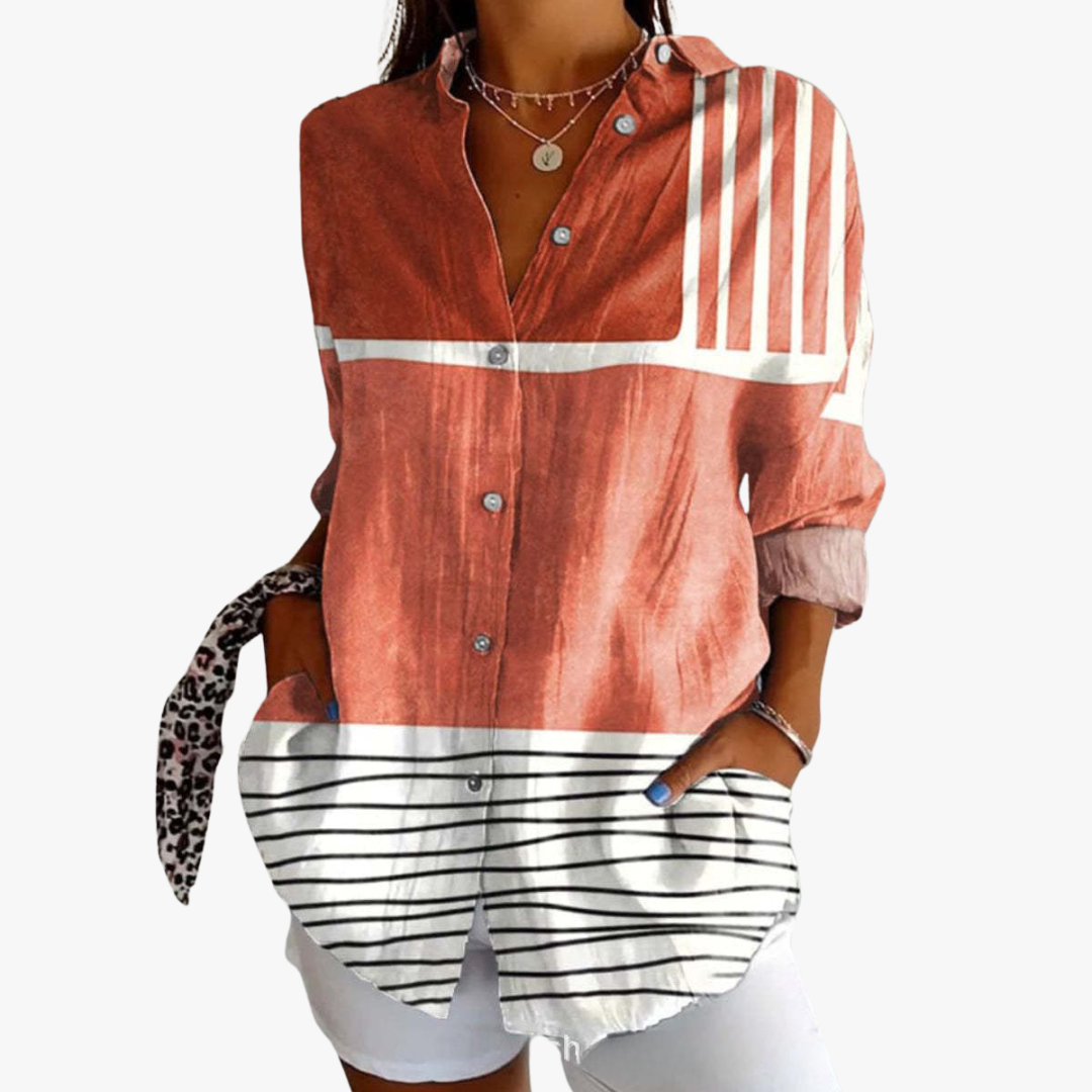 Linen blouse for women with handcrafted embroidery