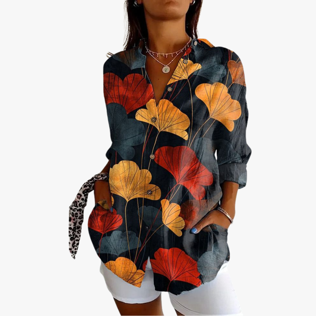 Linen blouse for women with handcrafted embroidery
