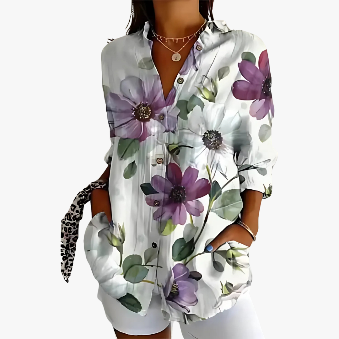 Linen blouse for women with handcrafted embroidery
