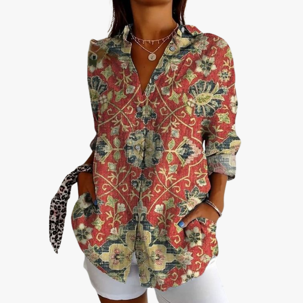 Linen blouse for women with handcrafted embroidery