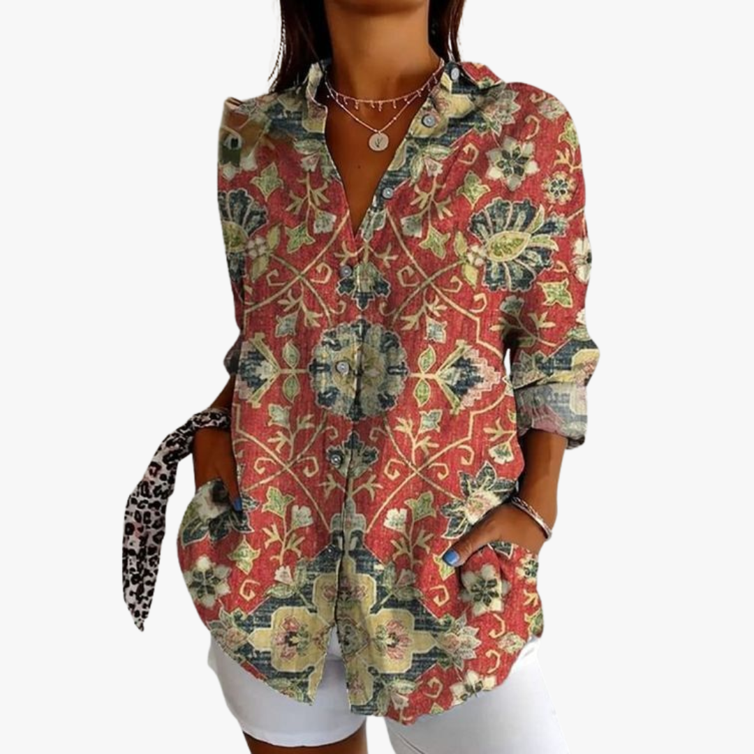 Linen blouse for women with handcrafted embroidery