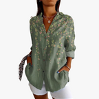 Linen blouse for women with handcrafted embroidery