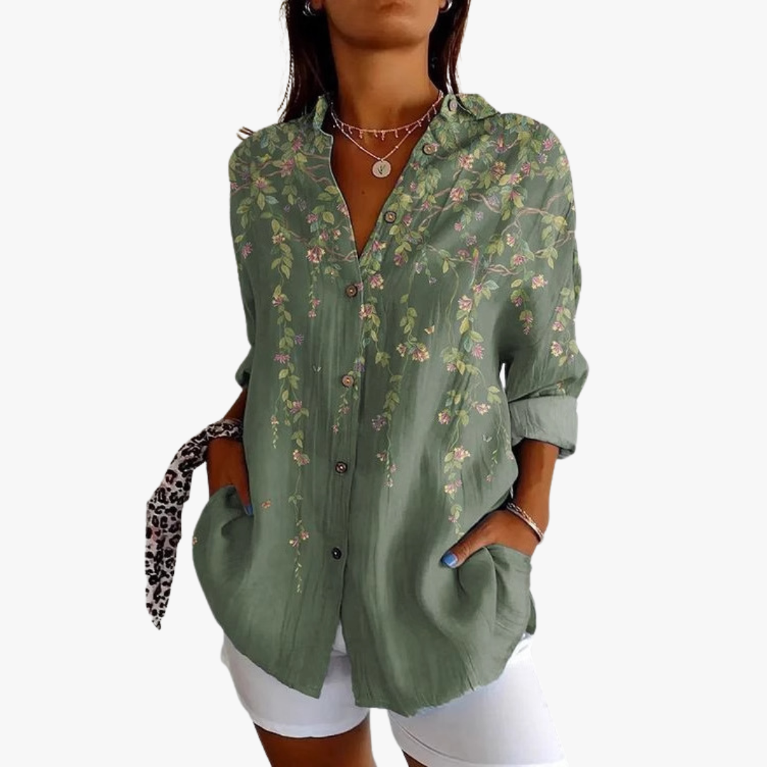 Linen blouse for women with handcrafted embroidery