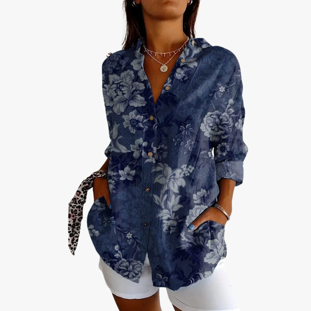 Linen blouse for women with handcrafted embroidery