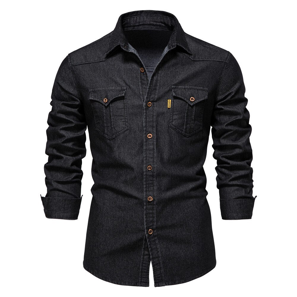 Męska Koszula Jeansowa z Długim Rękawem Slim Fit 0