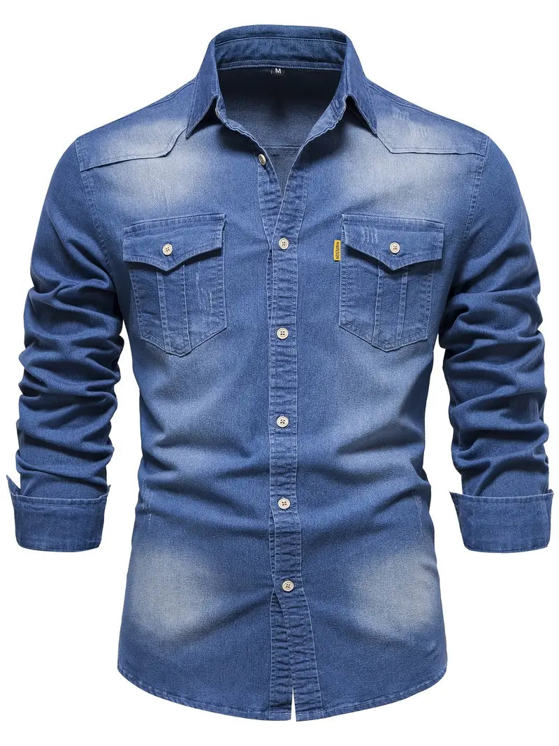 Męska Koszula Jeansowa z Długim Rękawem Slim Fit 1