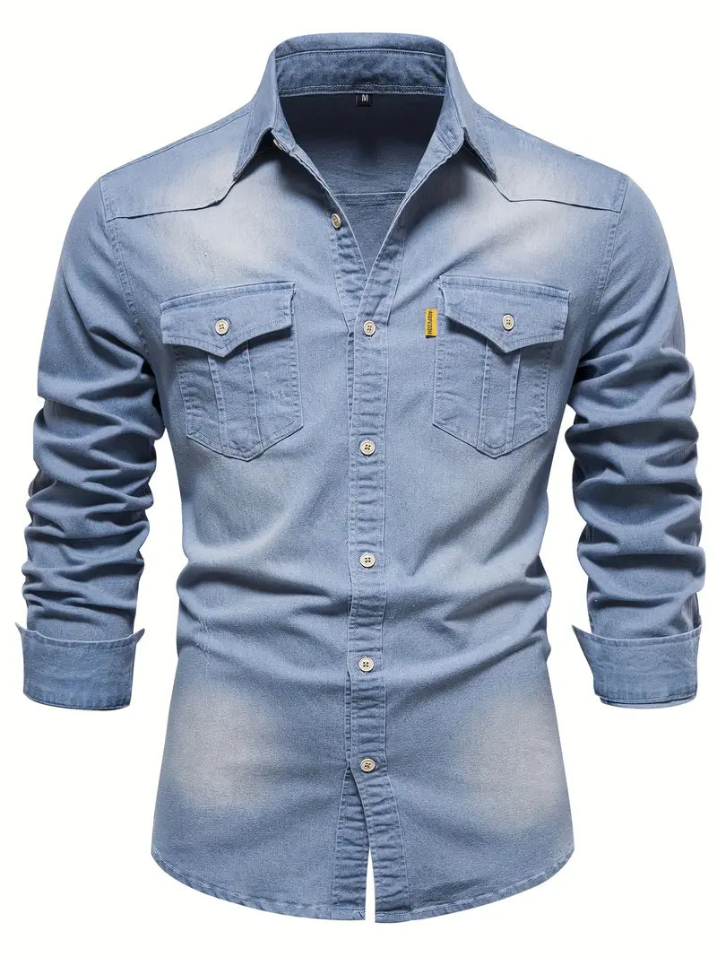 Męska Koszula Jeansowa z Długim Rękawem Slim Fit 2