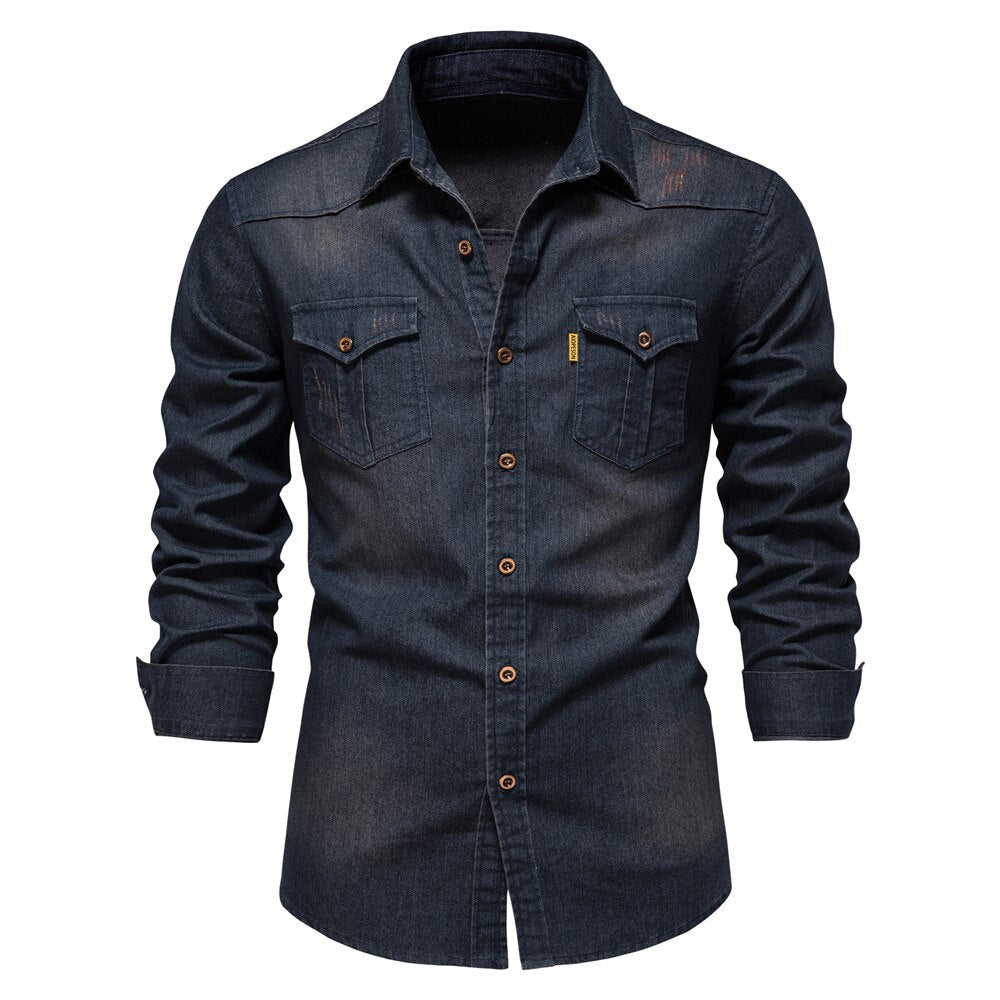 Męska Koszula Jeansowa z Długim Rękawem Slim Fit 3
