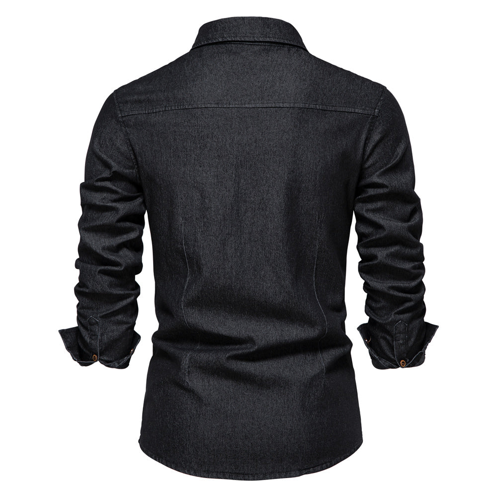 Męska Koszula Jeansowa z Długim Rękawem Slim Fit 4