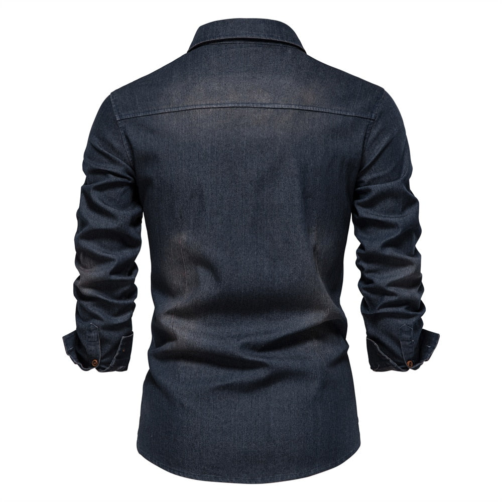 Męska Koszula Jeansowa z Długim Rękawem Slim Fit 5