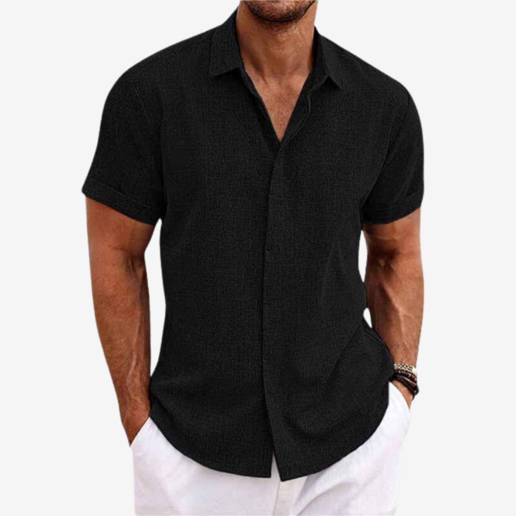 Męska Koszula Lniana Krótki Rękaw Elegancka 5