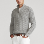 Męski Sweter z Pół-Zipem w Stylu Old Money 1