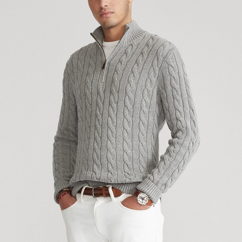 Męski Sweter z Pół-Zipem w Stylu Old Money 1