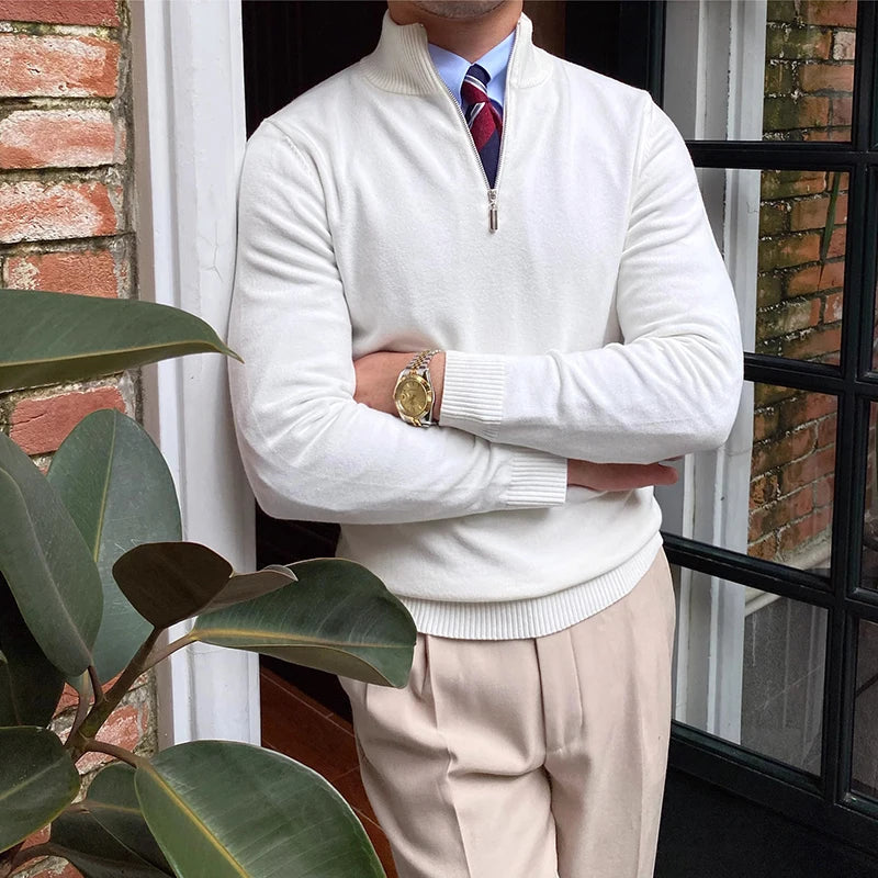 Męski Sweter z Pół-Zipem z Mieszanki Wełny 2