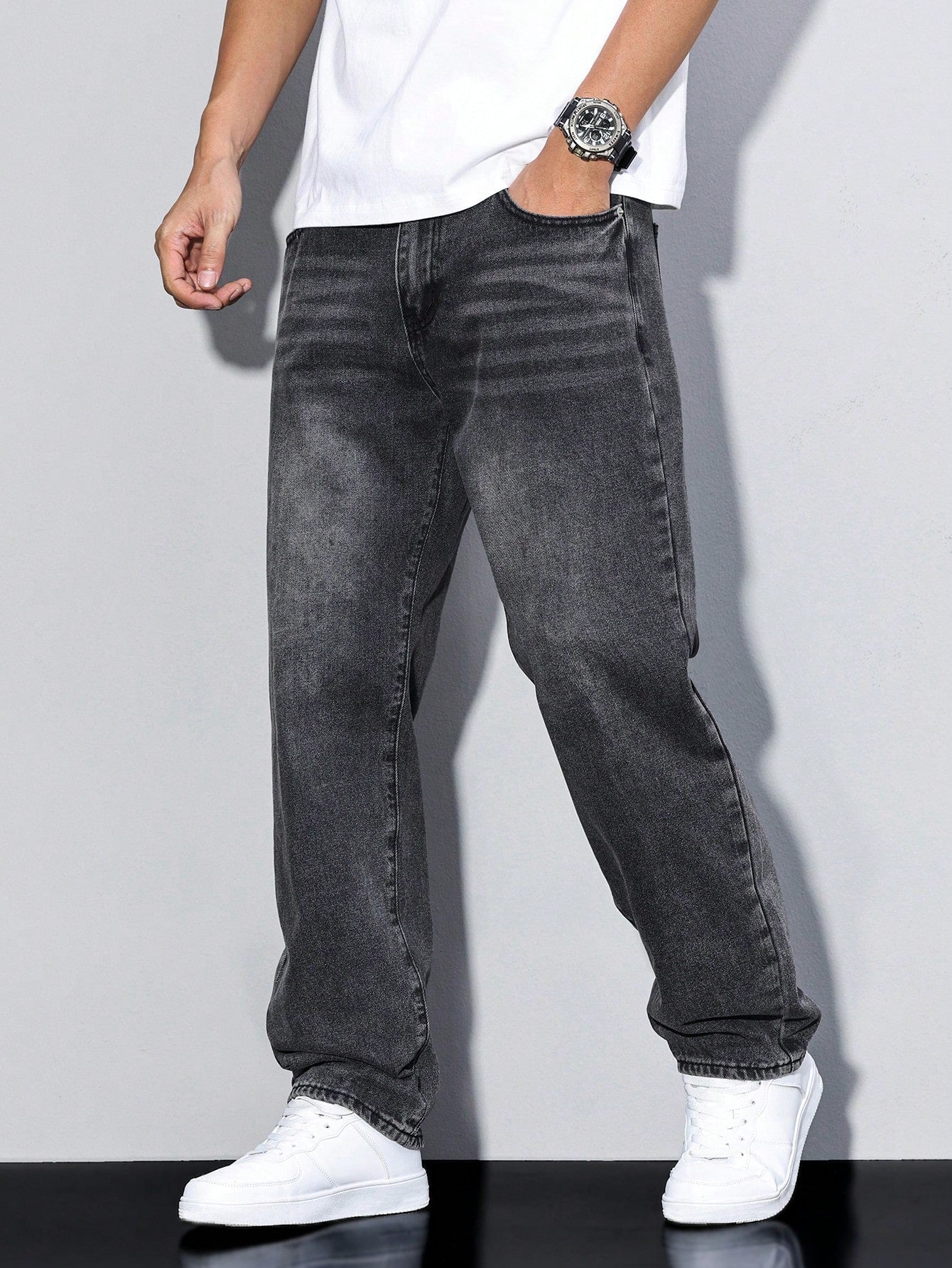 Męskie Casual Jeansy w Jednolitym Kolorze 0