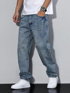 Męskie Casual Jeansy w Jednolitym Kolorze 2