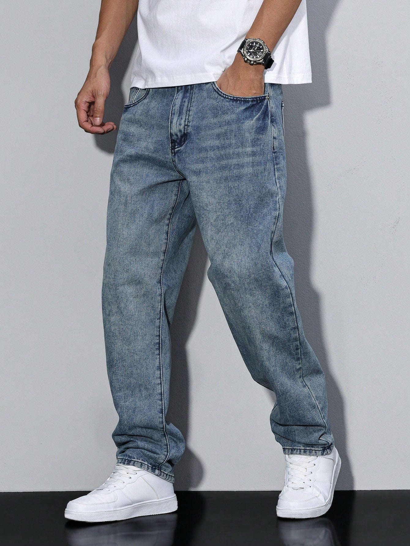 Męskie Casual Jeansy w Jednolitym Kolorze 2