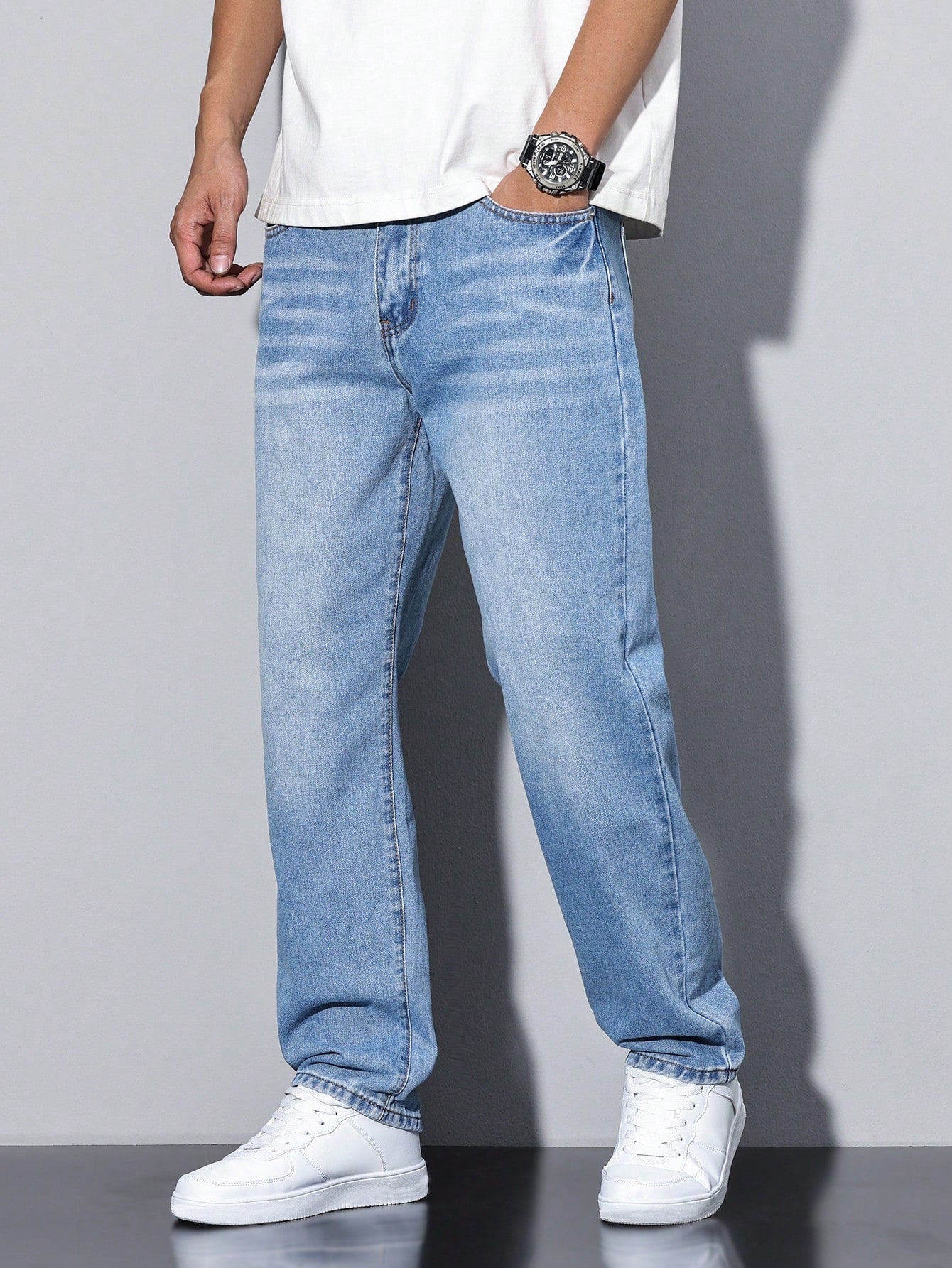 Męskie Casual Jeansy w Jednolitym Kolorze 3