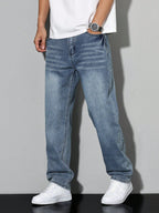 Męskie Casual Jeansy w Jednolitym Kolorze 5
