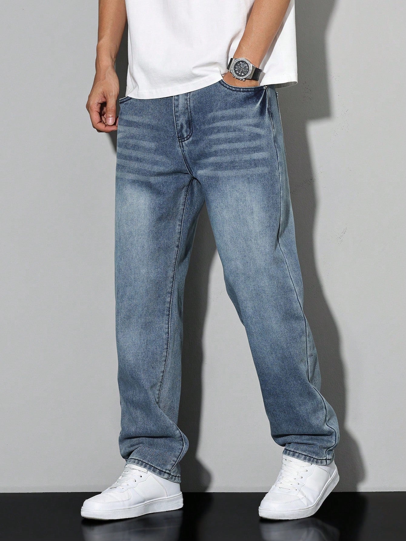 Męskie Casual Jeansy w Jednolitym Kolorze 5