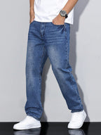 Męskie Casual Jeansy w Jednolitym Kolorze 6