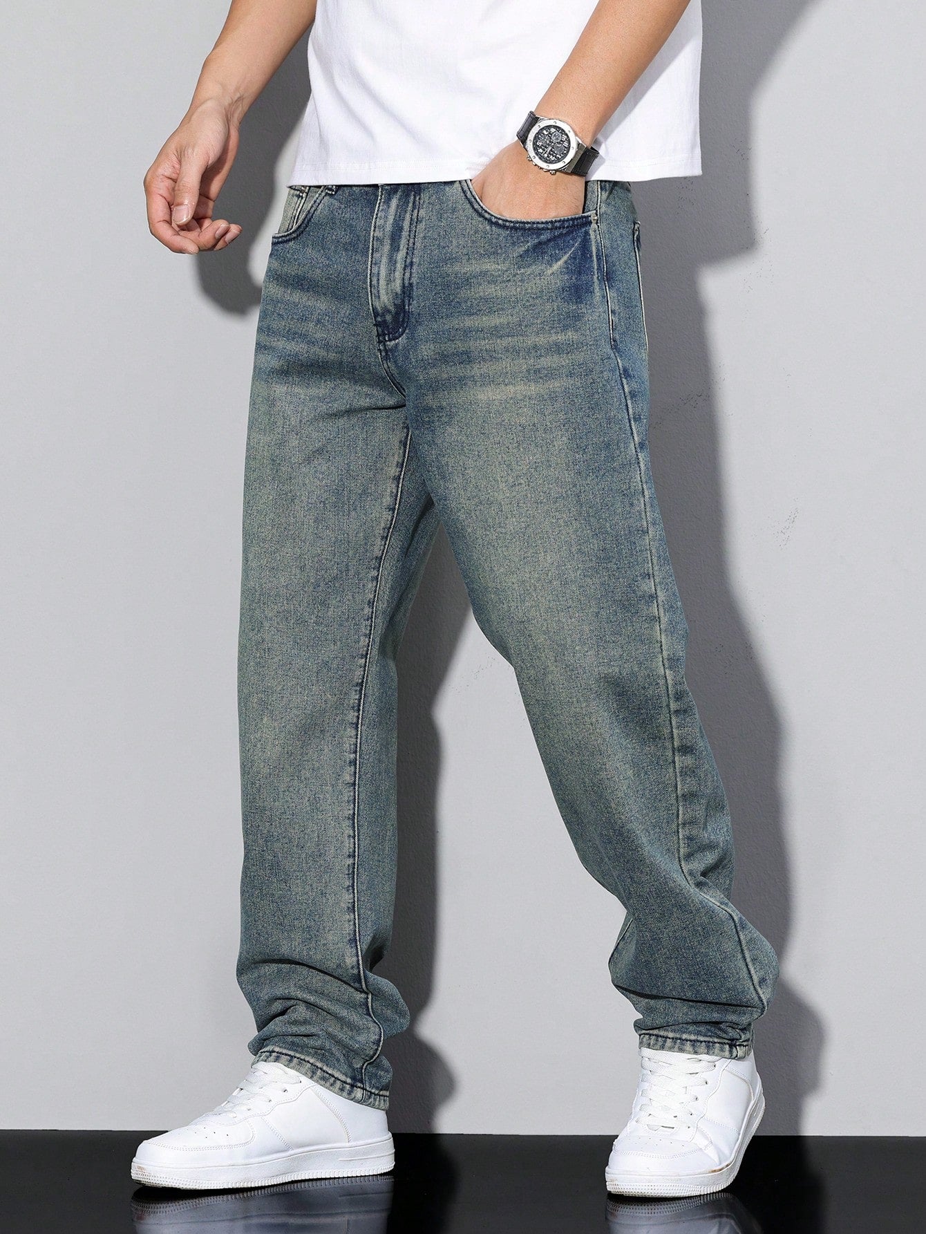 Męskie Casual Jeansy w Jednolitym Kolorze 7