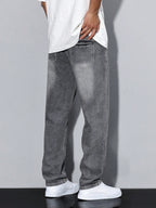Męskie Casual Jeansy w Jednolitym Kolorze 8