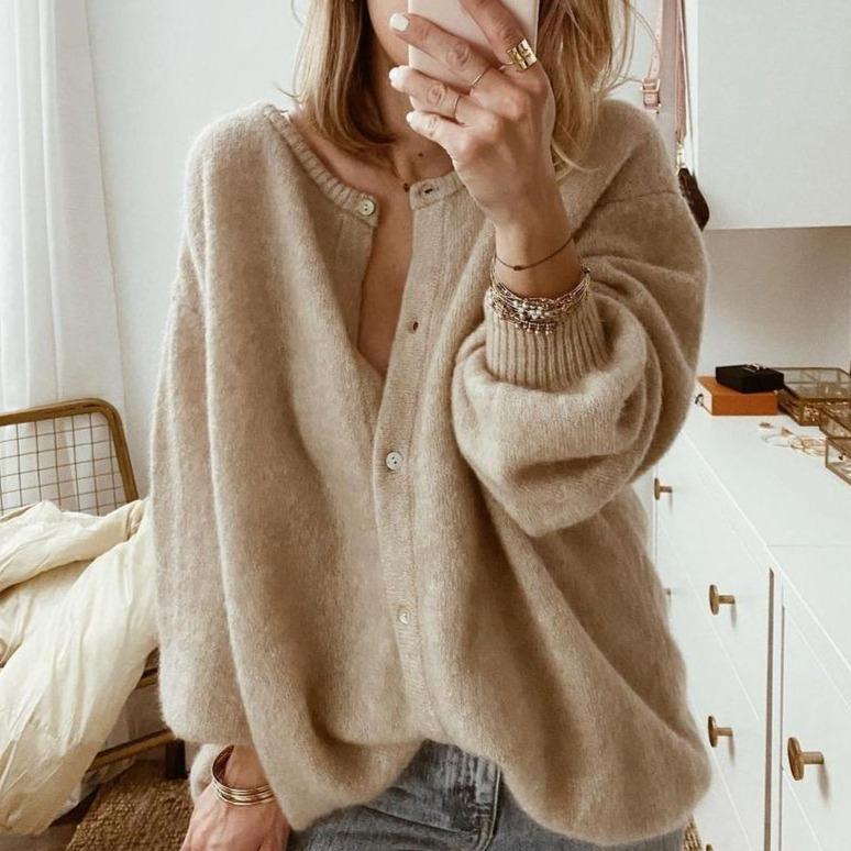 Oversized Strickjacke Damen mit Knoten für Lässigen Look 0