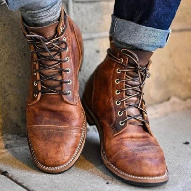 Retro Vegan Leather Boots for Men