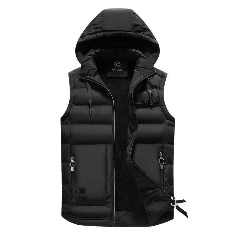 Padded vest for men with hood
