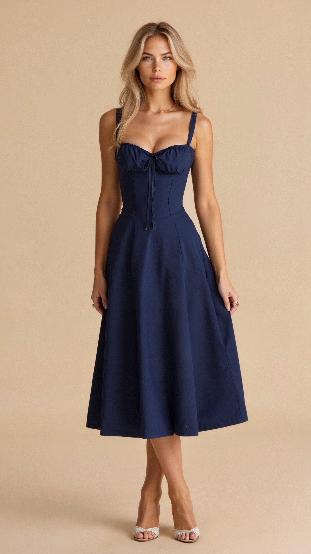 Sukienka Midi Elegancka z Koronkowym Gorsetem dla Kobiet 12